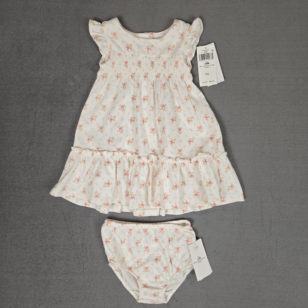 Ralph Lauren Baby Girls 12M Pink White Floral Sundress Bloomer Set NWT